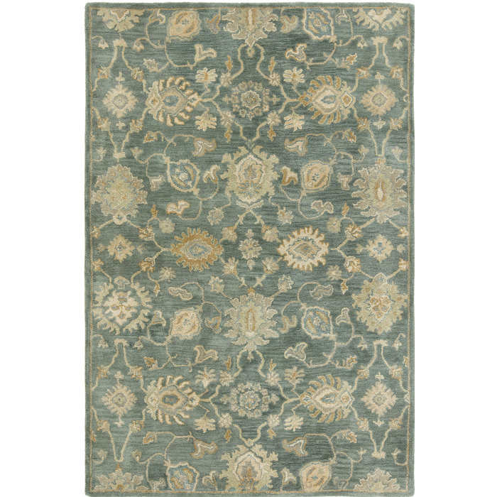 Charlton Home® Allentown Oriental Handmade Tufted Wool Blue Area Rug